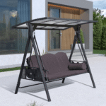 PURPLE LEAF 3-seat Outdoor Patio Porch Swing Adjustable Backrest, Cushions and Pillow Included - Image 2