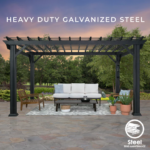 Stratford 14 Ft. X 10 Ft. Black Steel Traditional Pergola with Sail Shade Soft Canopy - Image 10
